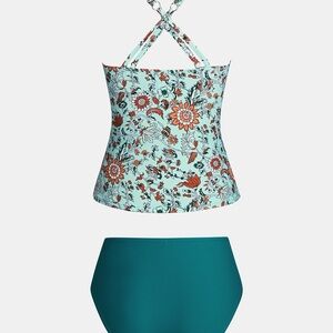 Floral Halter Tankini with Teal Bottoms